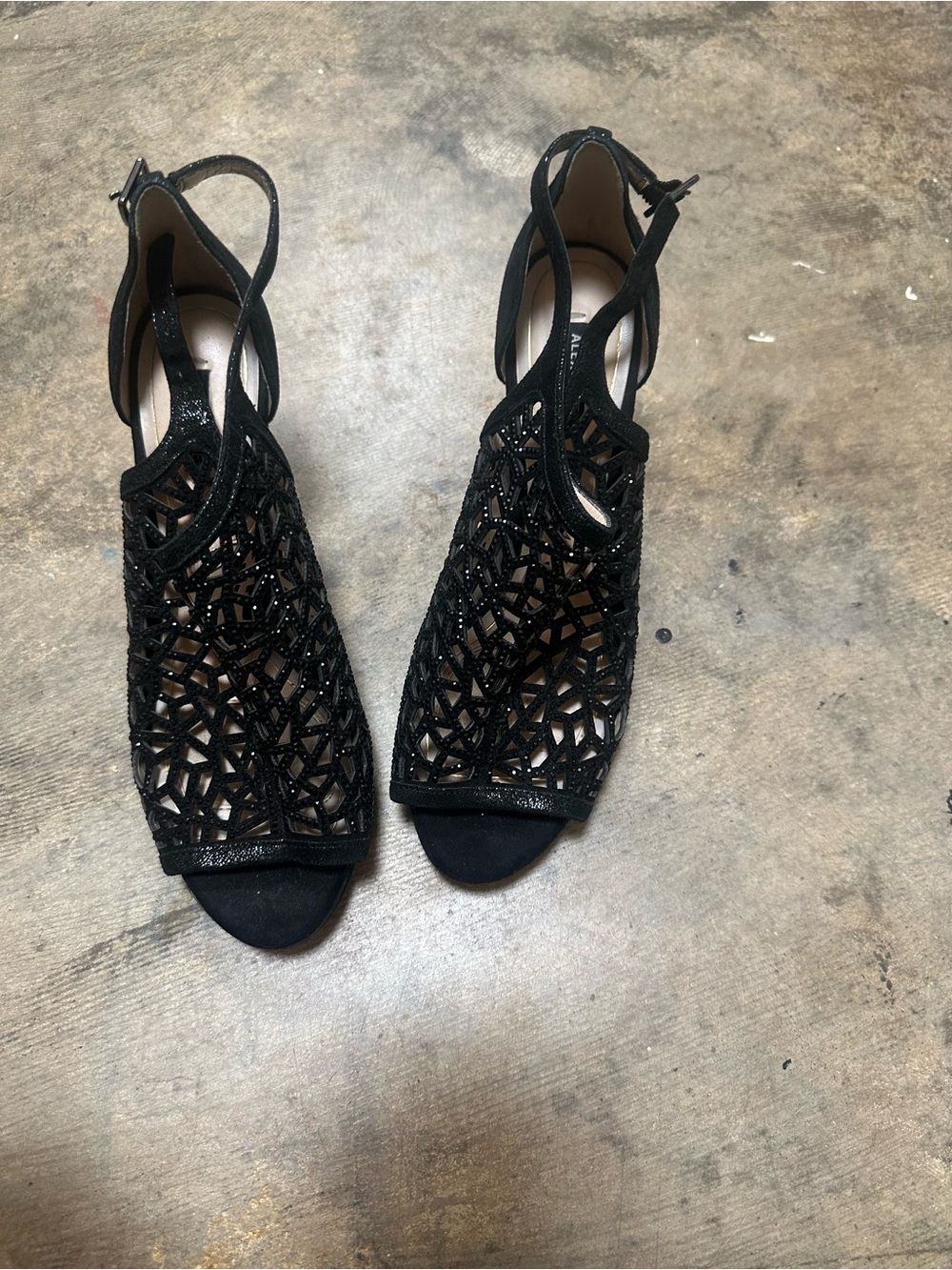 Alex Marie Black Laser-Cut Open-Toe Heels